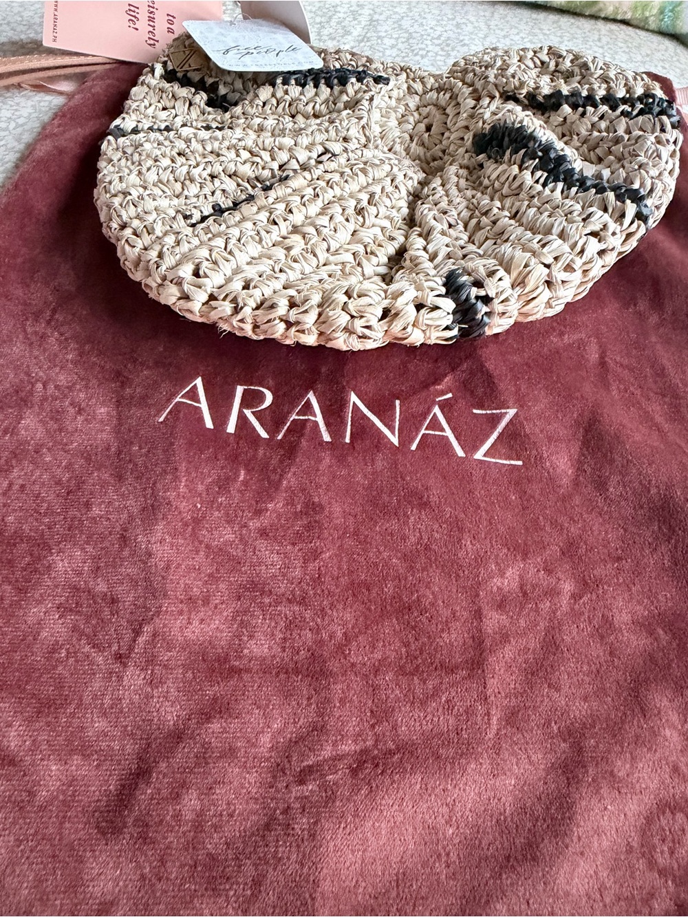 Free People Natural Straw Round Wristlet with Black Accents - Picture 3 of 6